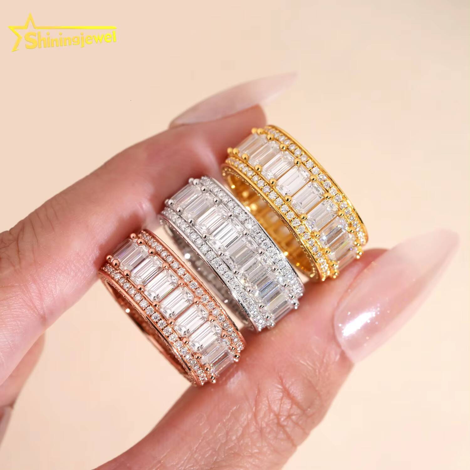 Hip Hop Rings 925 Silver Moissanite Diamond Men Wedding Band Rings Iced Out Rings Pass Diamond Tester