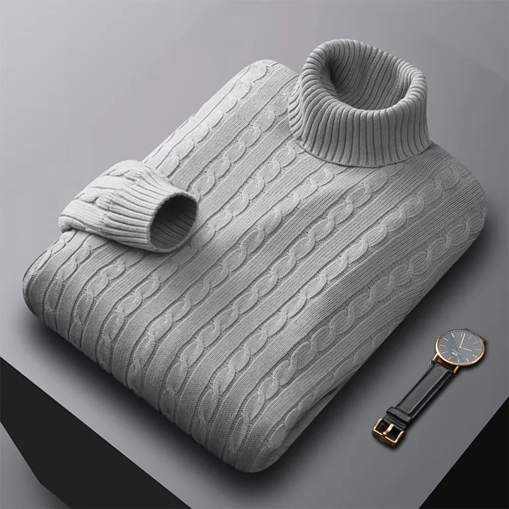 Autumn Mens Turtleneck Jacquard Sweater Solid Color Knitted Pullover Casual Warmth High Elastic Versatile Male Sweatwear 251015