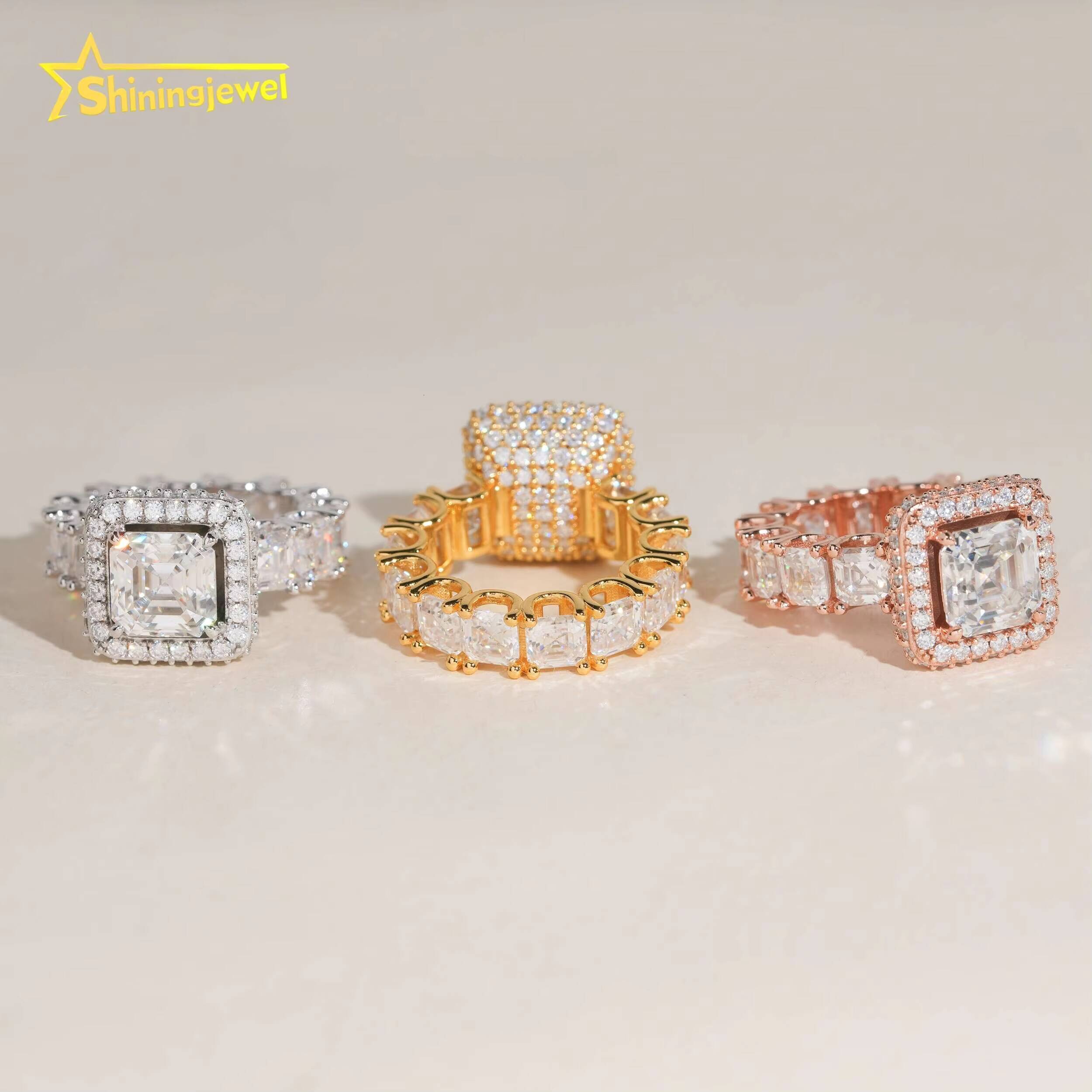 Iced Out Diamond Wedding Ring Hip Hop Jewelry Asscher Cut Diamond 925 Silver VVS Moissanite Engagement Ring for Women