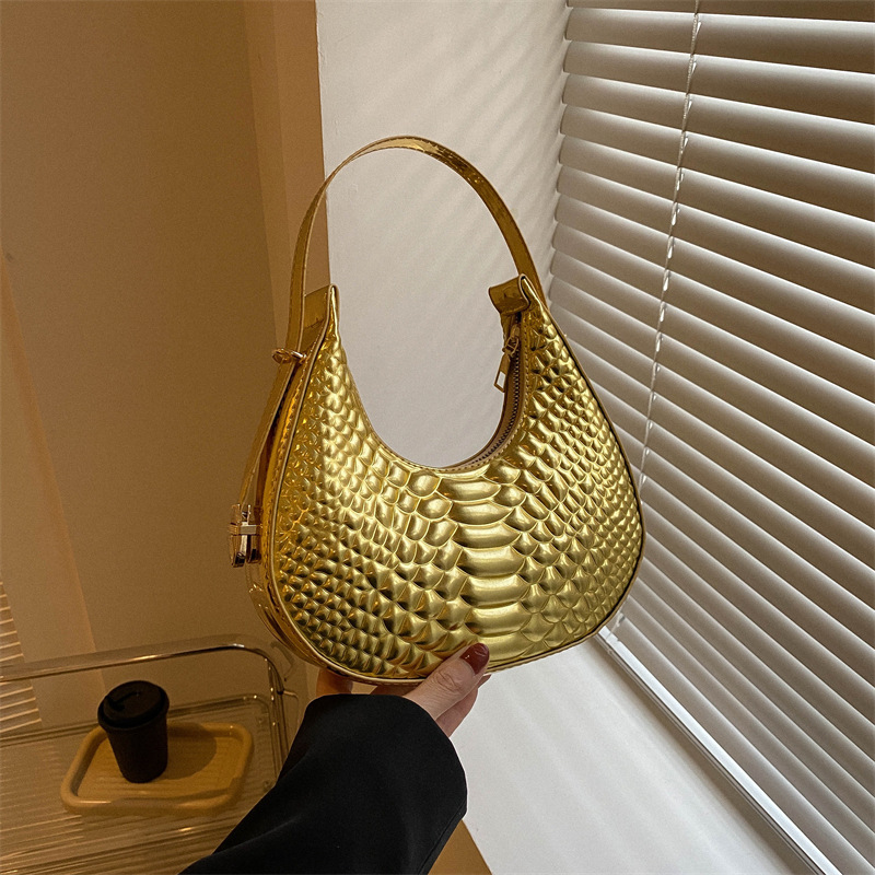 Luxury Brand Designer Bag Laser Glossy Crocodile Pattern Crescent Bag Women's Bag 2025 Fashion Casual Candy Color Underarm Shoulder Bag Dumpling 