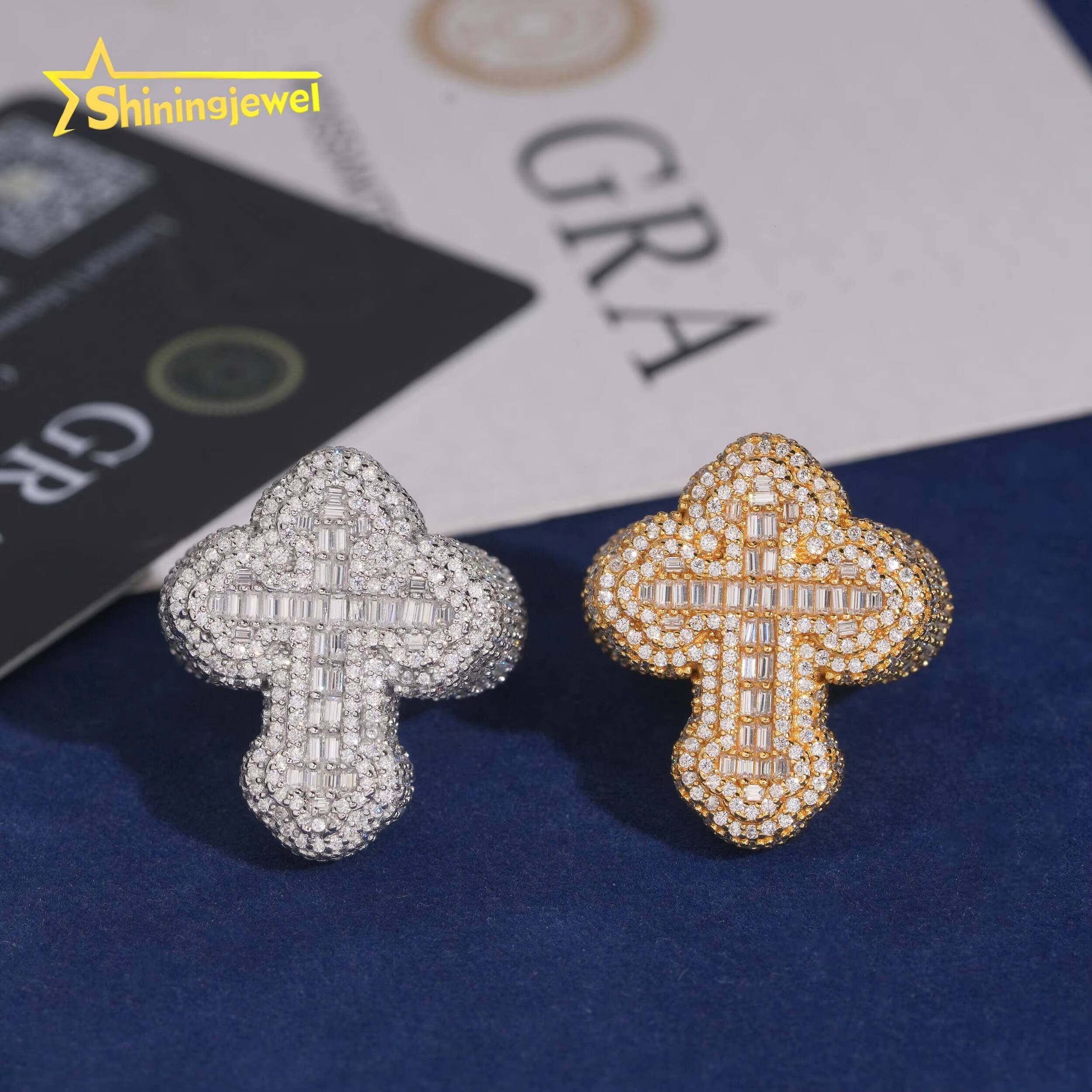 Hip Hop 925 Sterling Silver Ring GRA Certificated Iced Out Fully VVS Moissanite Cross Ring Custom Men Moissanite Ring