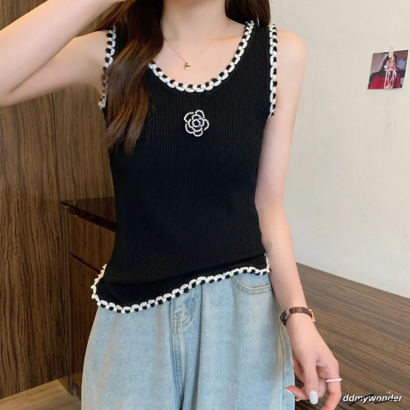 Floral Camisole Sweater - Women's Knitted Tank Top With Rose Accents For Stylish Layering Ddmywonder