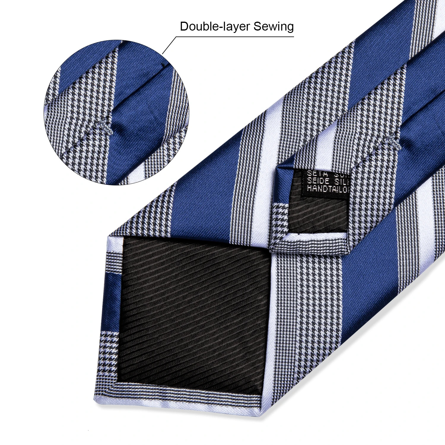 Blue Striped Polyester Ties for Men 8cm Width Wedding Business Prom Necktie Pocket Square Cufflinks Gift Men Accessories 251014