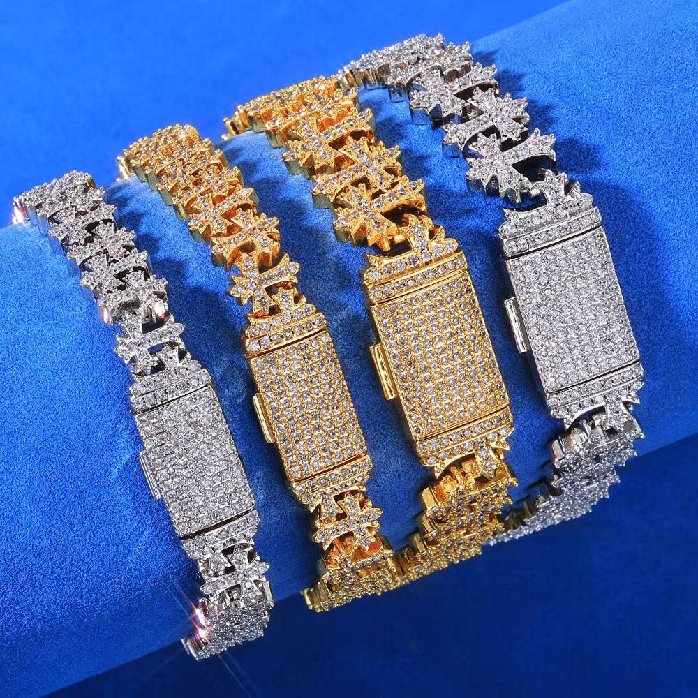 Eskeem Luxury Cross Cuban Chain Bracelet 8511MM Size 925 Silver VVS Moissanite Hip Hop Fine Jewelry