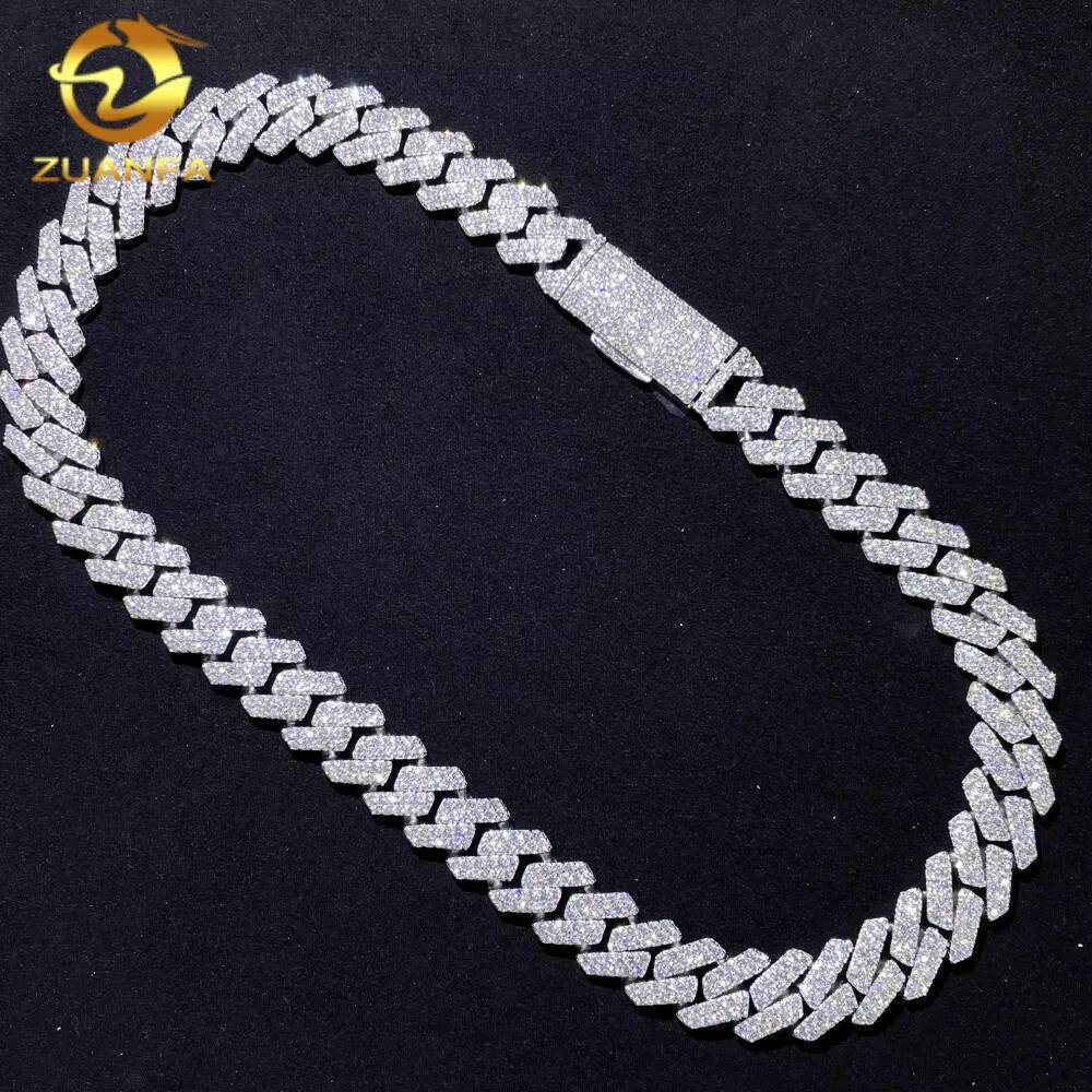 Lowest Price on Promotion VVS Moissanite 14MM Necklace Hip Hop Men Jewelry Iced Out Solid 925 Silver Cuban Link Chain