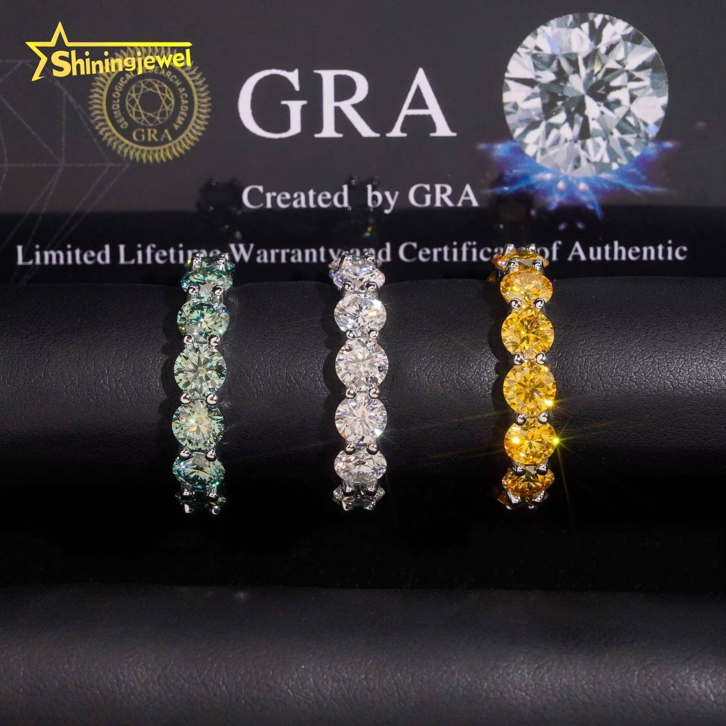 New Stock 925 Silver 5mm Color Moissanite Eternity Ring Men Women Hip Hop Jewelry Custom Moissanite Engagement Ring Bands