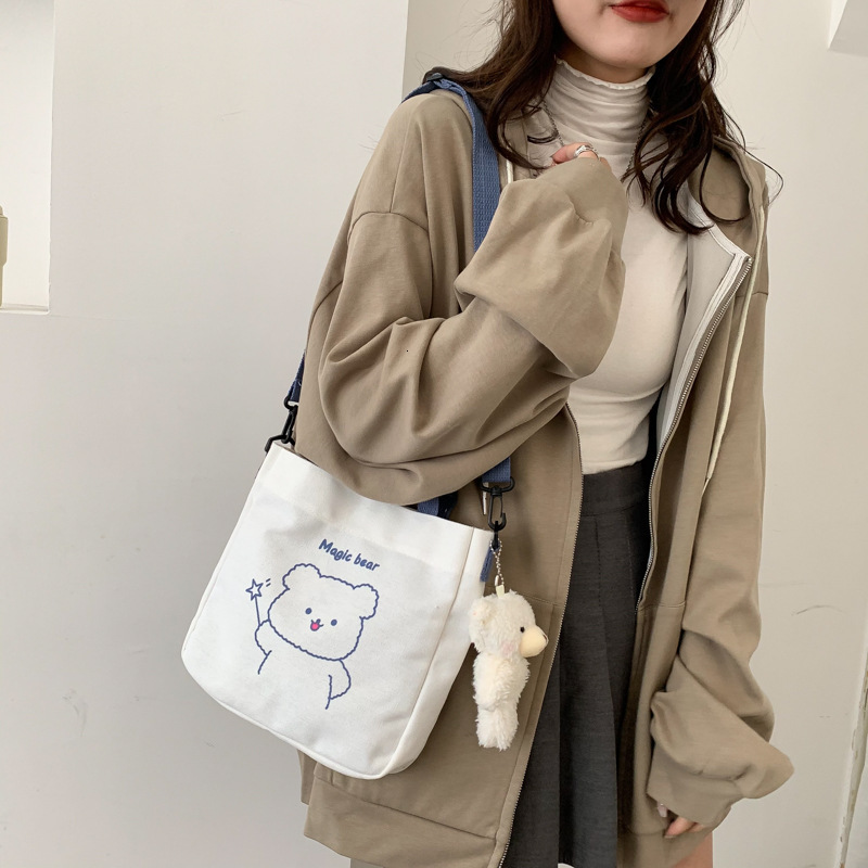 New designer summer women's canvas small bag fashionable single shoulder canvas bag cute animal girl slanted body hot selling small square bag