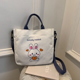 New designer summer women's canvas small bag fashionable single shoulder canvas bag cute animal girl slanted body hot selling small square bag