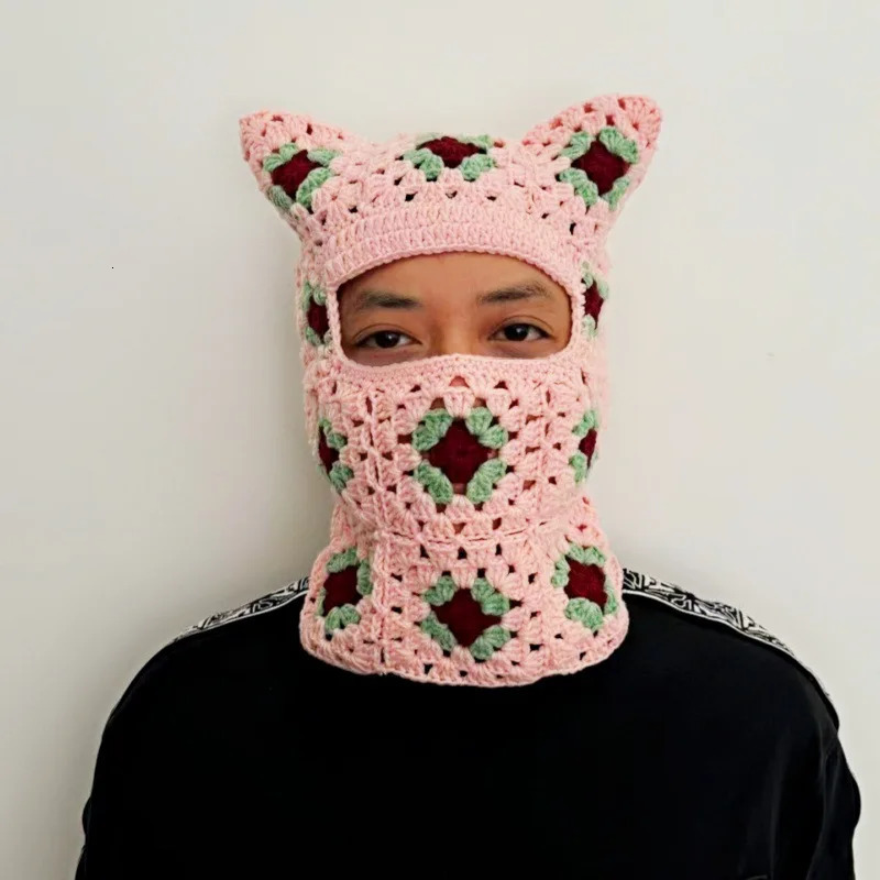 Handmade Beanie Hat Full Face Cover Hat Balaclava Hat Y2K Harajuku Punk Gothic Knitted Cap Winter Female Men Fashion Cold Hat 251014