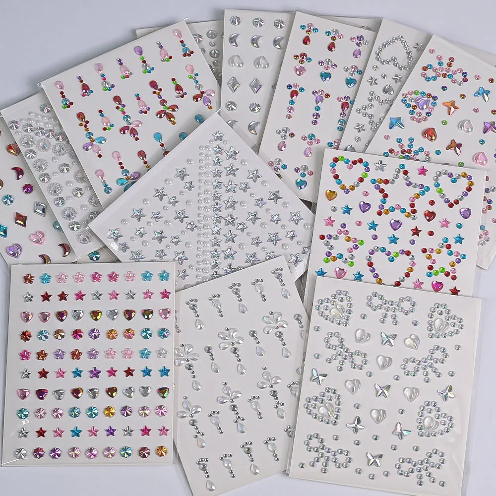1pc 3D Face Aurora Crystal Diamond Tattoo Stickers DIY Eyes Face Body Star Pearl Rhinestones Festival Makeup Tattoos Stickers 251015