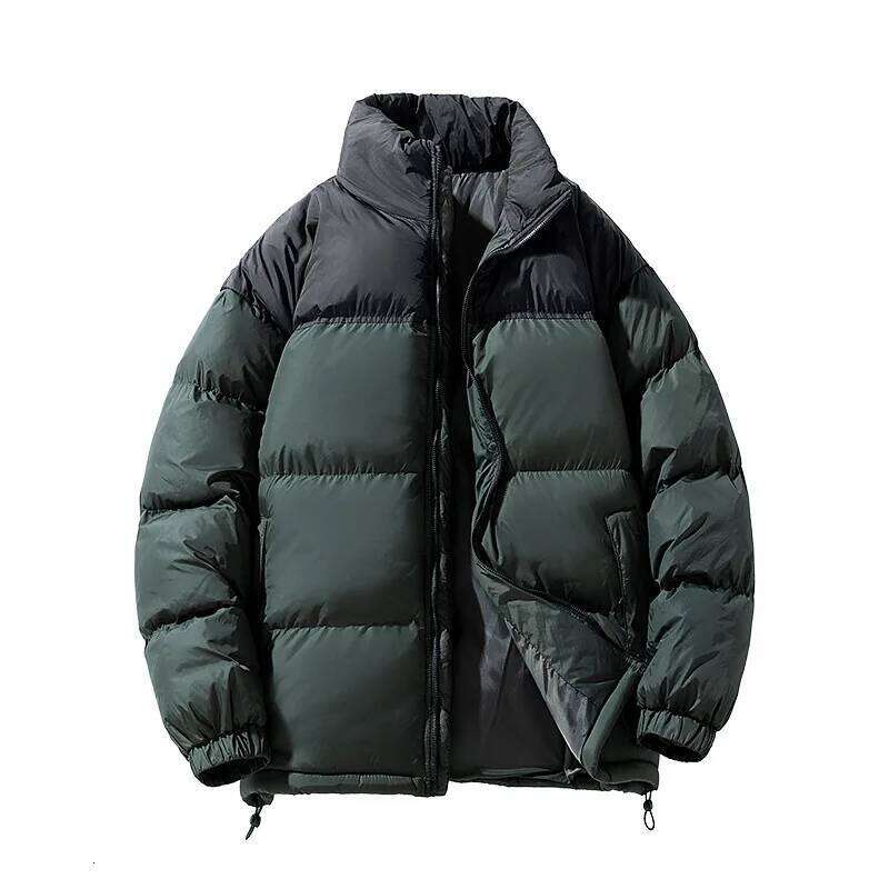 Winter Padded Men Stand Collar Color Matching Quilted Coat Casual Fashion Loose Fleece Cold Resistant Warm Wadded Jacket