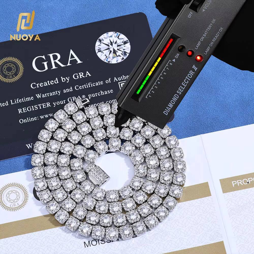 NUOYA 5mm Clustered Tennis Chain Necklace 925 Silver Iced VVS Moissanite High Quality Bling Hip Hop Jewelry