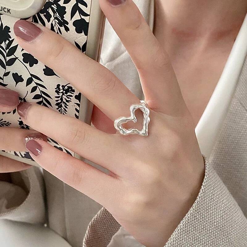 Wedding ring 925 Sterling Silver Rings for Women Men Couple Minimalist Handmade Simple Heart Ring Party Jewelry Gift free shipping