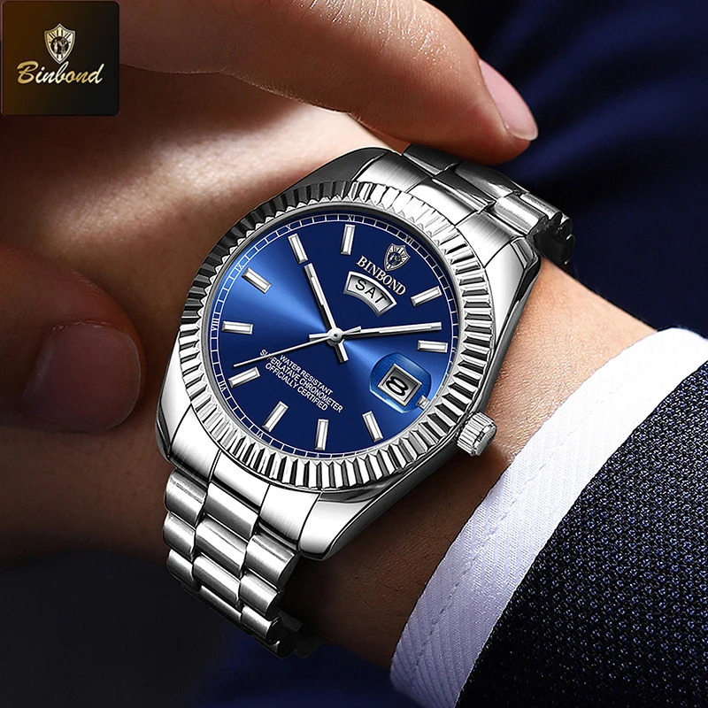 BINBOND Sport Wrist Watch For Man Waterproof Luminous Date Men Watch Quartz Stainless Steel Mens Watches Male Reloj 251017