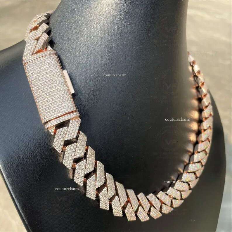 necklace moissanite chain Custom 20mm Width Miami Link Real S Heavy Hip Hop Vvs Moissanite Chain Cuban