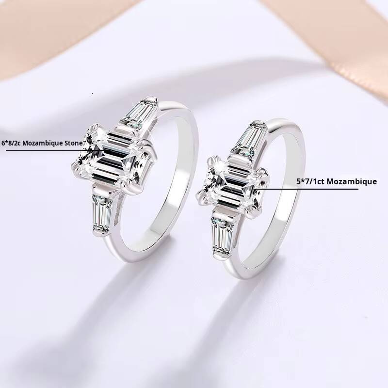 Fine Jewelry Emerald Cut Ring S925 Sterling Silver Statement Promise Ring Light Luxury GRA Rectangle Moissanite Ring for Women