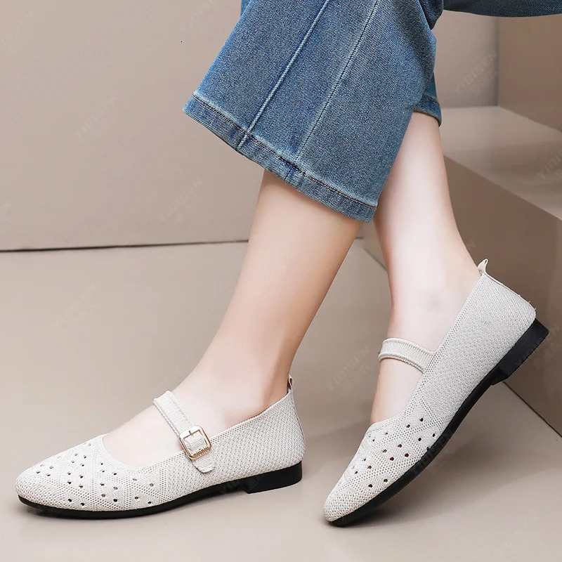 Women Pointed Toe Flat Shoes Solid Color Knitted Slip on Shoes Casual Breathable Ballet Flats Women Flat Shoes Loafers Women 251017