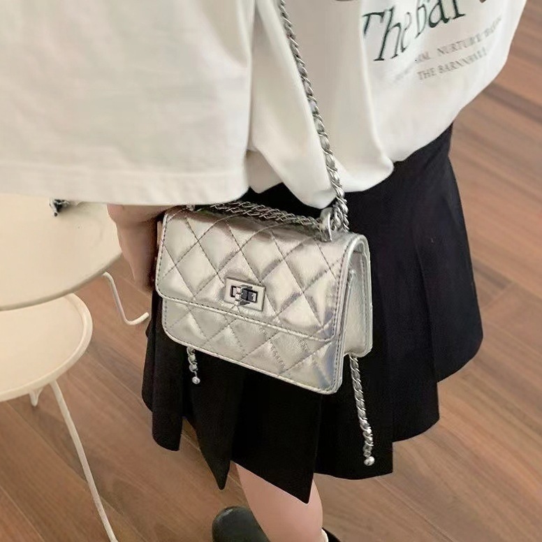 Luxury Brand Designer Bag Mini Silver Bag Women's 2025 New Trendy Fashion High-End Quilted Chain Bag Single Shoulder Crossbody Small Square Bag