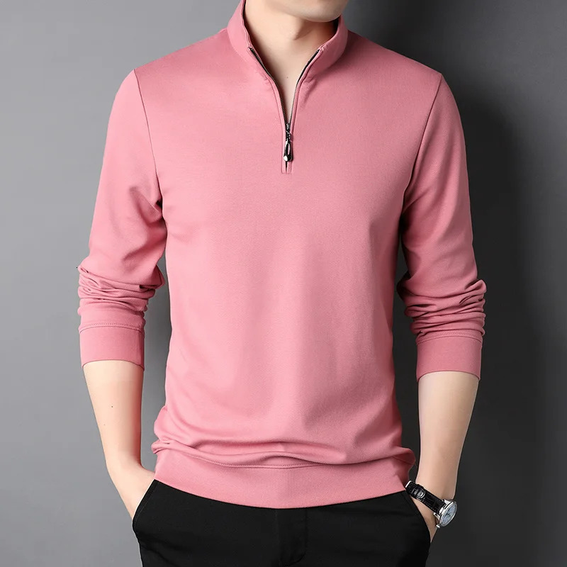 Top Grade Fashion Zipper Polo Shirt Men Casual Plain Korean Solid Color Long Sleeve Tops Mens Clothing 251016