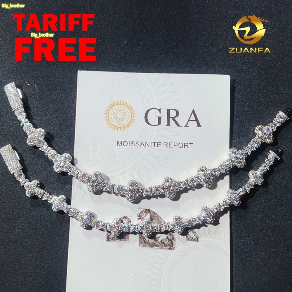 2025 Iced Out Jewelry 10mm 13mm 925 Sterling Silver GRA Certificate Diamond Moissanite Cuban Link Chain Cross Bracelet