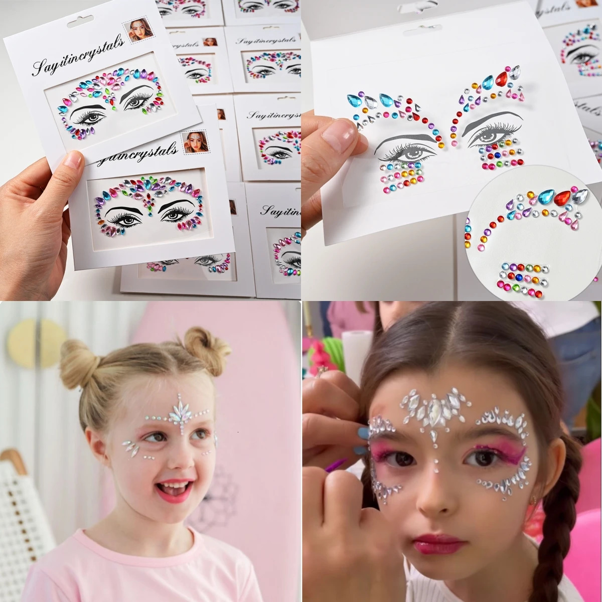 5Pcs Mermaid Face Jewels Gems Rhinestones Rave Eyes Body Temporary Sticker Crystal Face Stickers Decorations for Women Kids 251015