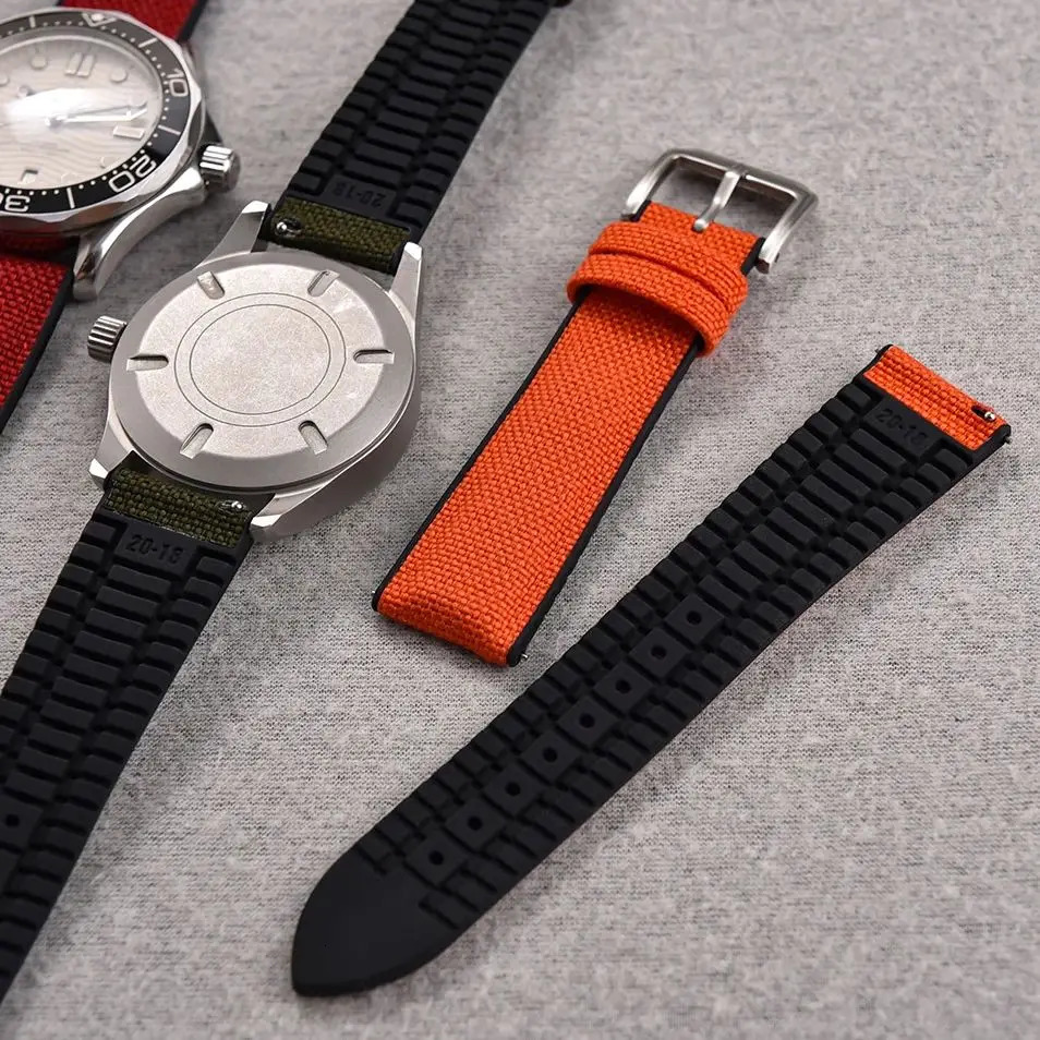 Canvas Silicone Strap 18mm 19mm 20mm 21mm 22mm Waterproof Rubber Quick Release Watch Band Universal Sports Sailcloth Wacth Strap 251016