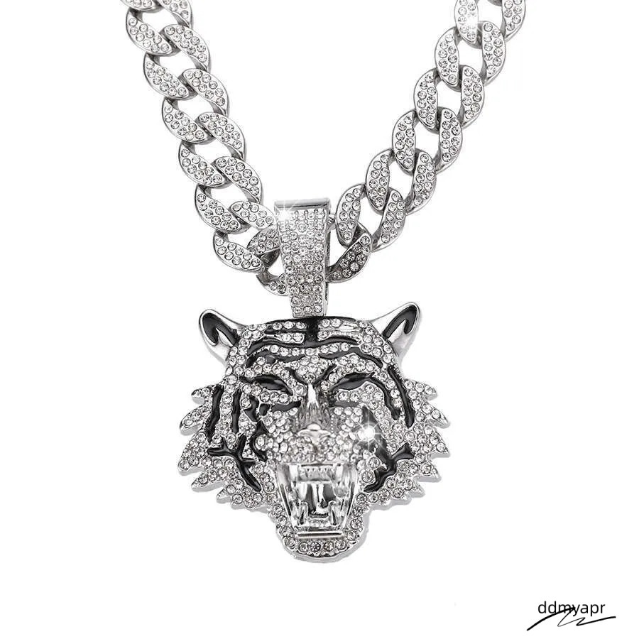 Men's Hip-Hop Tiger Pendant Necklace: Alloy Cuban Chain With 3D Full Dia Style Ddmyapr