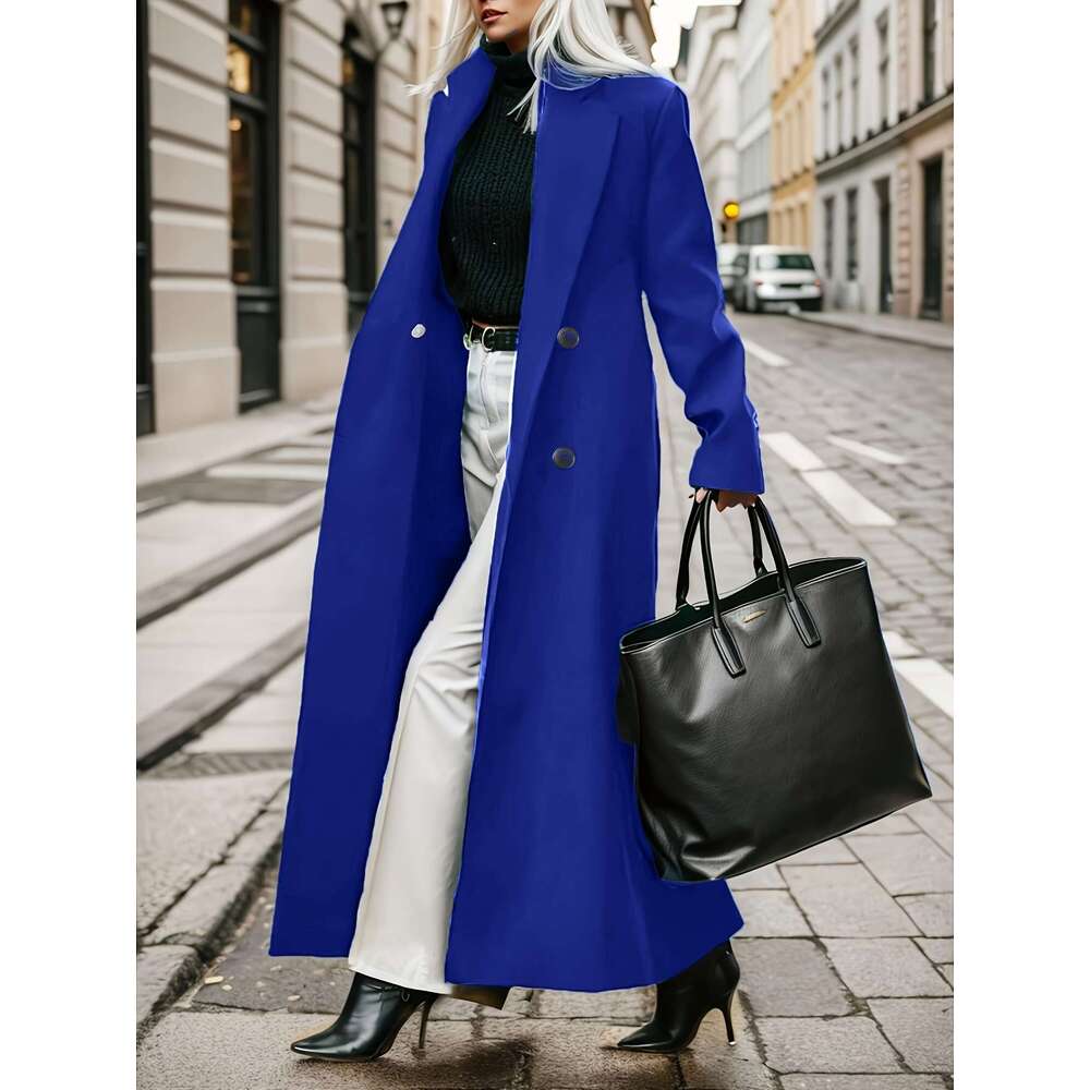 Women's Elegant Green Coat Long Formal & Professional Hine Washable Winter Trench With Structured H-Silhouette For Office, Parties, Everyday - So
