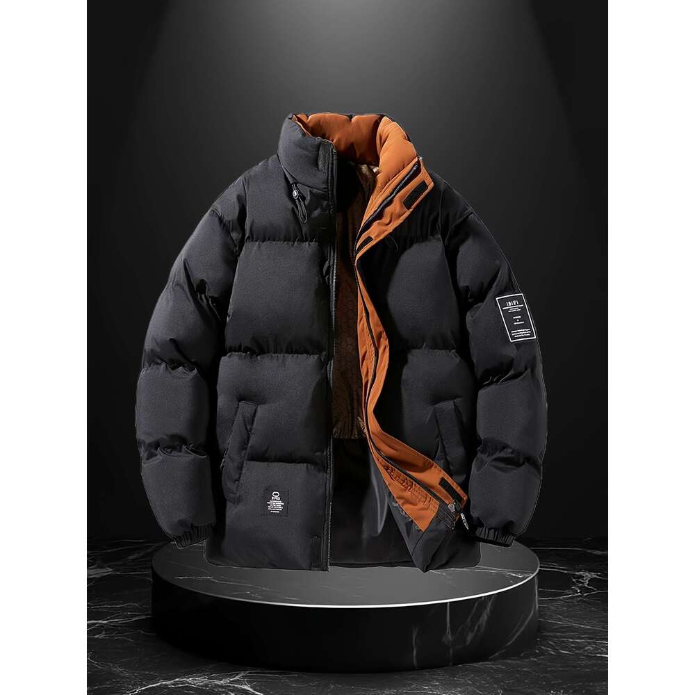 Men's Windproof With Graphene Lining Stand Collar Thick Full-Zip Front, Loose Fit For Skiing, Snowboarding & Ctivities - White/Turquoise Blue -Fi