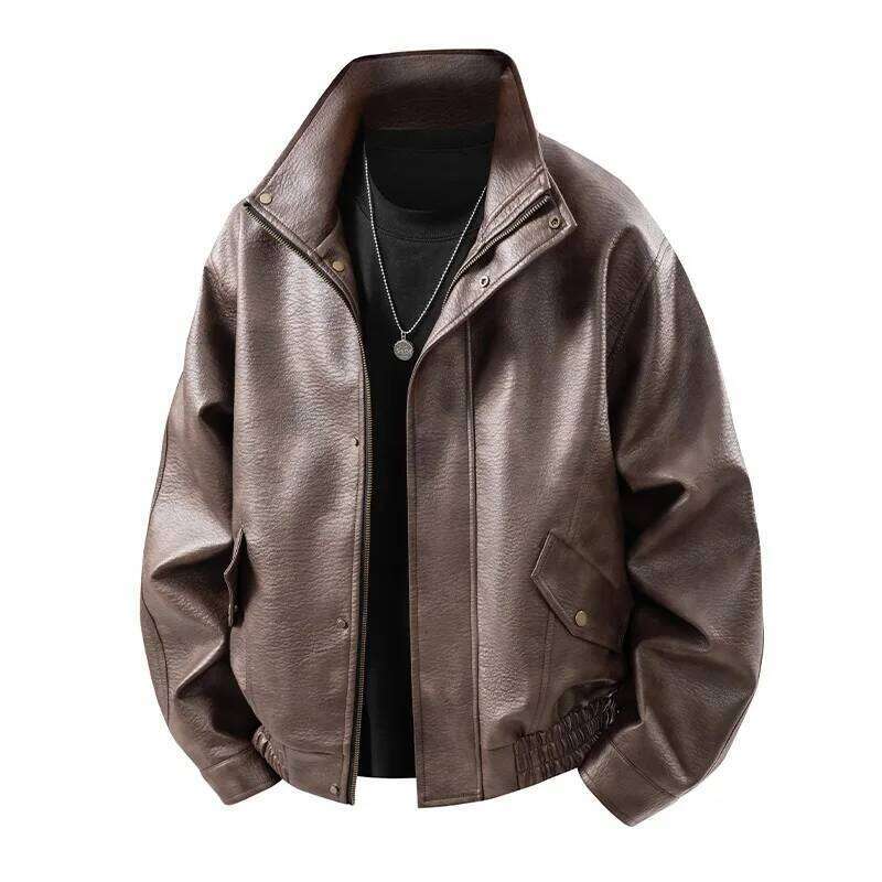 Autumn And Winter Standing Collar Windproof Fashion Trend Casual Men's Motorcycle Leather Handsome Softjacket Jacket