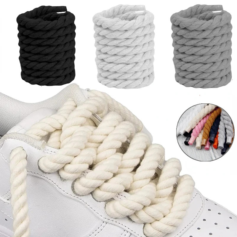 2PCS Round Shoelaces Thick Cotton Sports Rope Laces for Sneakers Kids Adult 120140cm Rubber Bands Casual Shoes Accessories 251013