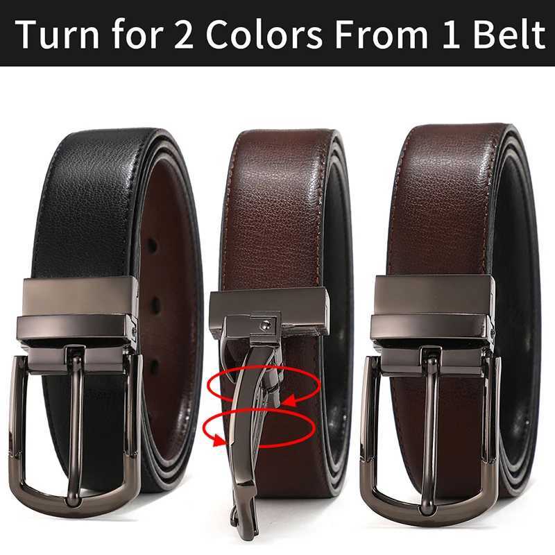 Men Genuine Leather Belt 100cm 110cm 120cm 130cm 140cm 150cm 160cmReversible Buckle Brown and Black Business Dress Belts for Men W251018