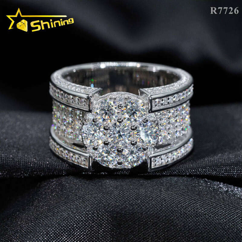 Pass Tester Silver White Gold Plated VVS Hip Hop Iced Out Jewelry Silicon Stone Men Ring