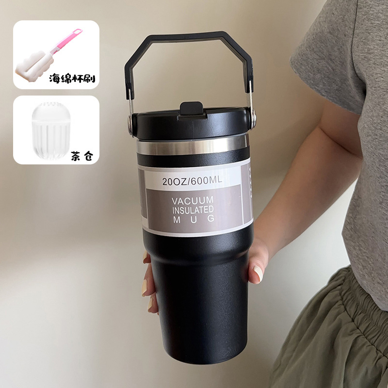 large capacity portable car cup stainless steel thermos cup with straw handle travel sports water bottle vacuum flask