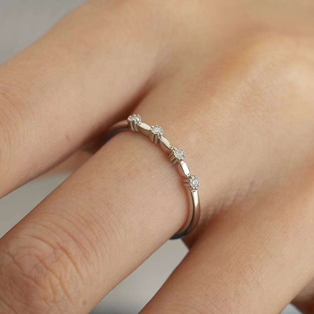Fine Ring 925 Sterling Silver Micro Inlaid Moissanite Cute Design Natural Bamboo Rings for Women Jewelry
