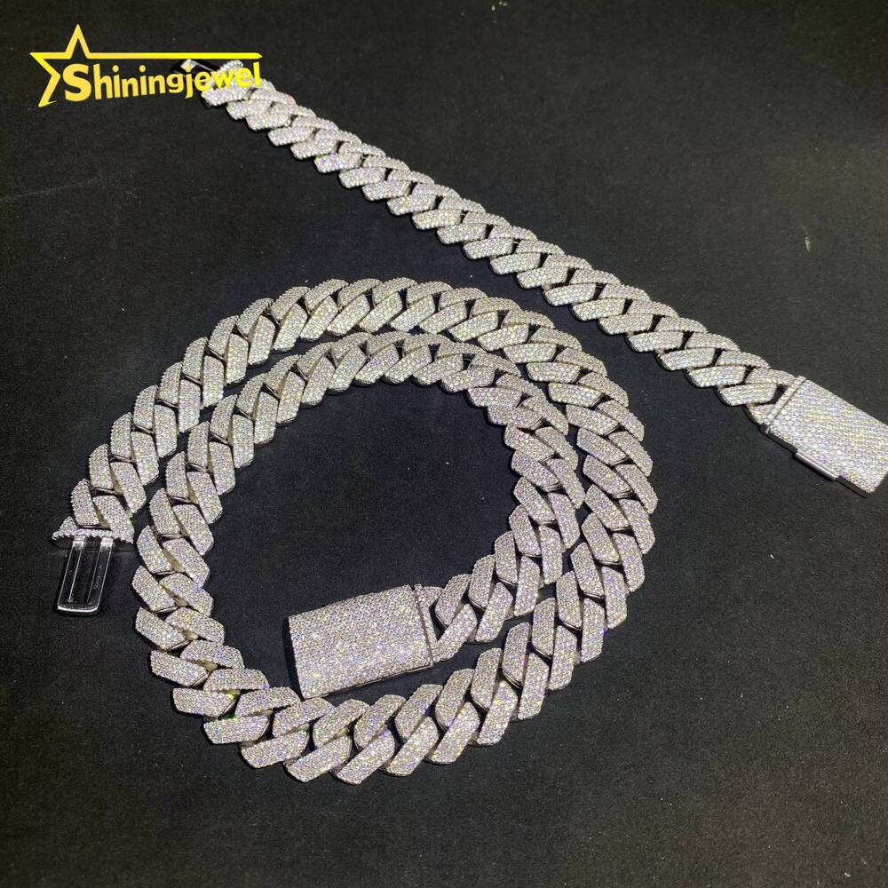 15mm 4Row Pass Diamond Tester Iced Out Fine Hip Hop Jewelry Necklace 925 Silver VVS D Moissanite Thick Cuban Link Chain Bracelet