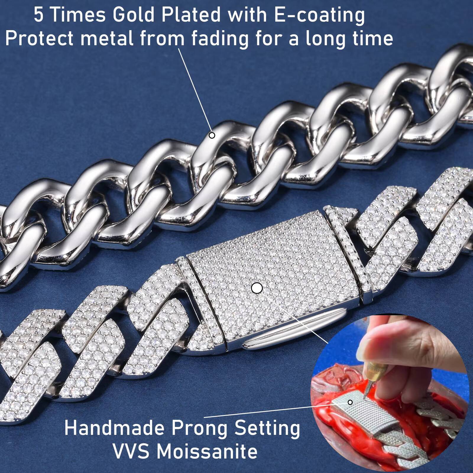 High Quality 925 Sterling Silver 620mm Cubana Hop Jewelry VVS Moissanite Iced Out Cuban Link Chain Necklace for Men