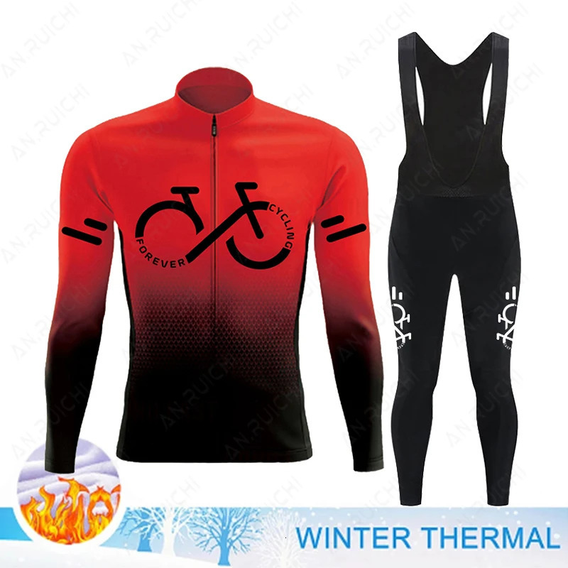 Winter Thermal Fleece Cycling Jersey Set Mens Mountian Bicycle Clothes Wear Ropa Ciclismo Racing Team Bike Cycling Clothing 251015
