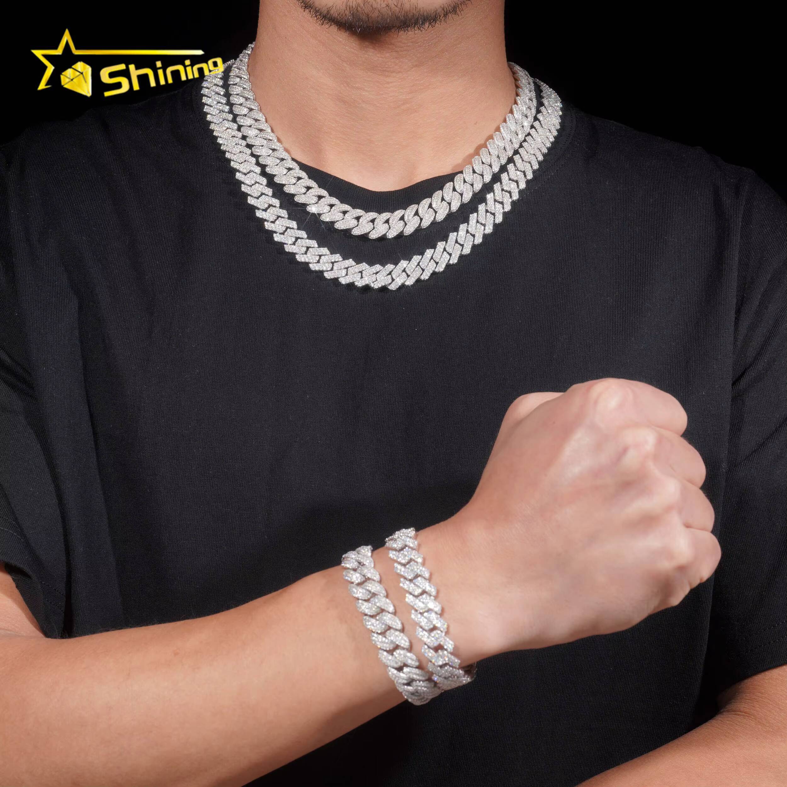 Promotion Sales RTS Hip Hop Jewelry 13mm Solid 925 Sterling Silver Men Necklace Iced Out VVS Moissanite Cuban Link Chain