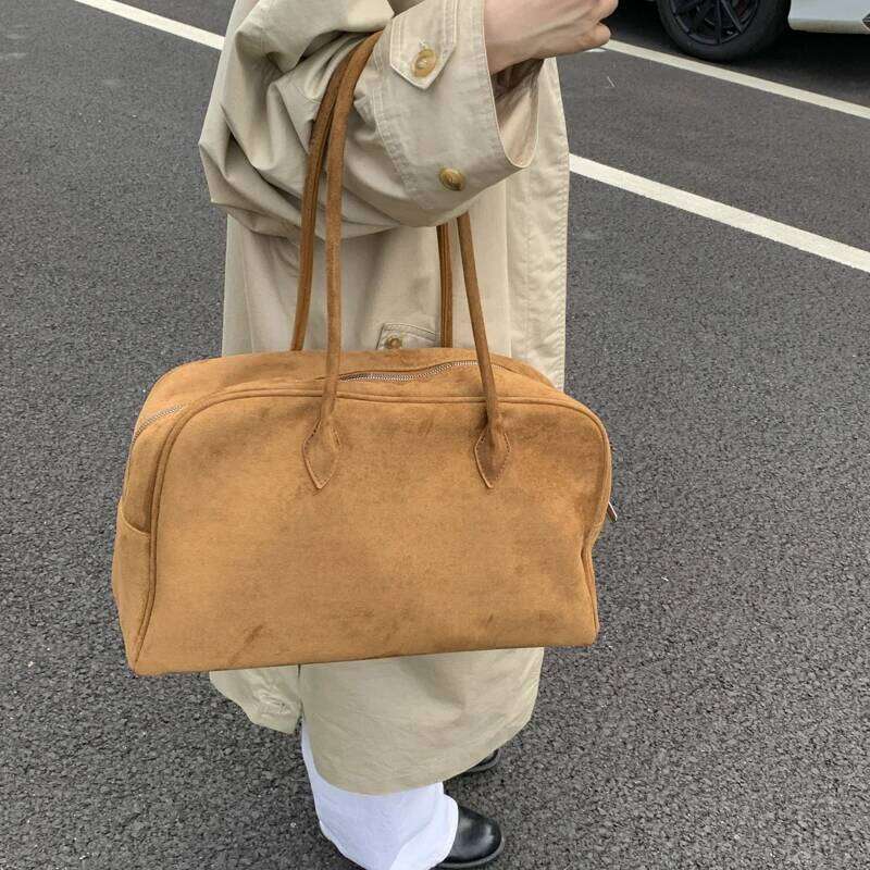 Vintage Suede Boston Bag Korean-Style Casual Large-Capacity Commuter Bag Square Shoulder Tote Bag Handbags And Purses Best Seller