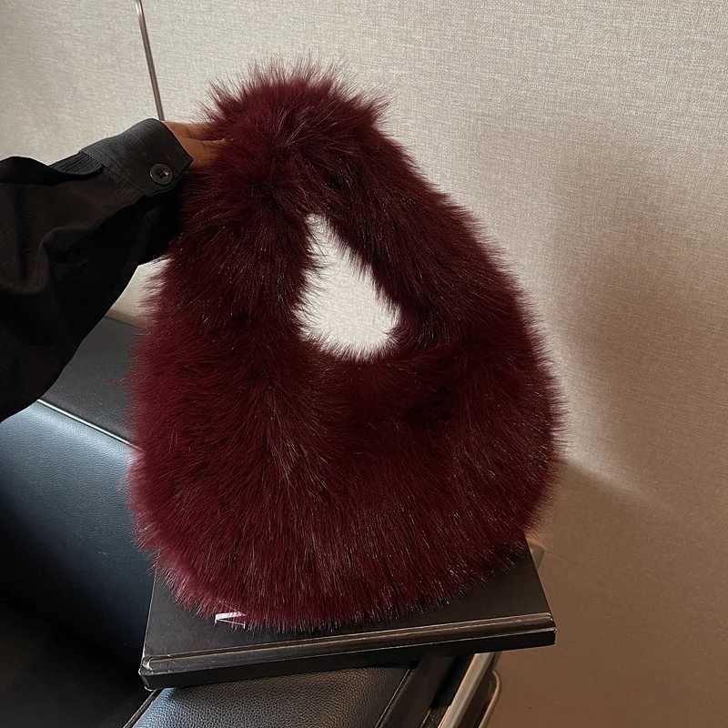 Winter Shoulder Bags Casual Furry for Women Solid Color Soft Plush Ladies Clutch Purse Handbags Lightweight Female Hobos Bag Z251018