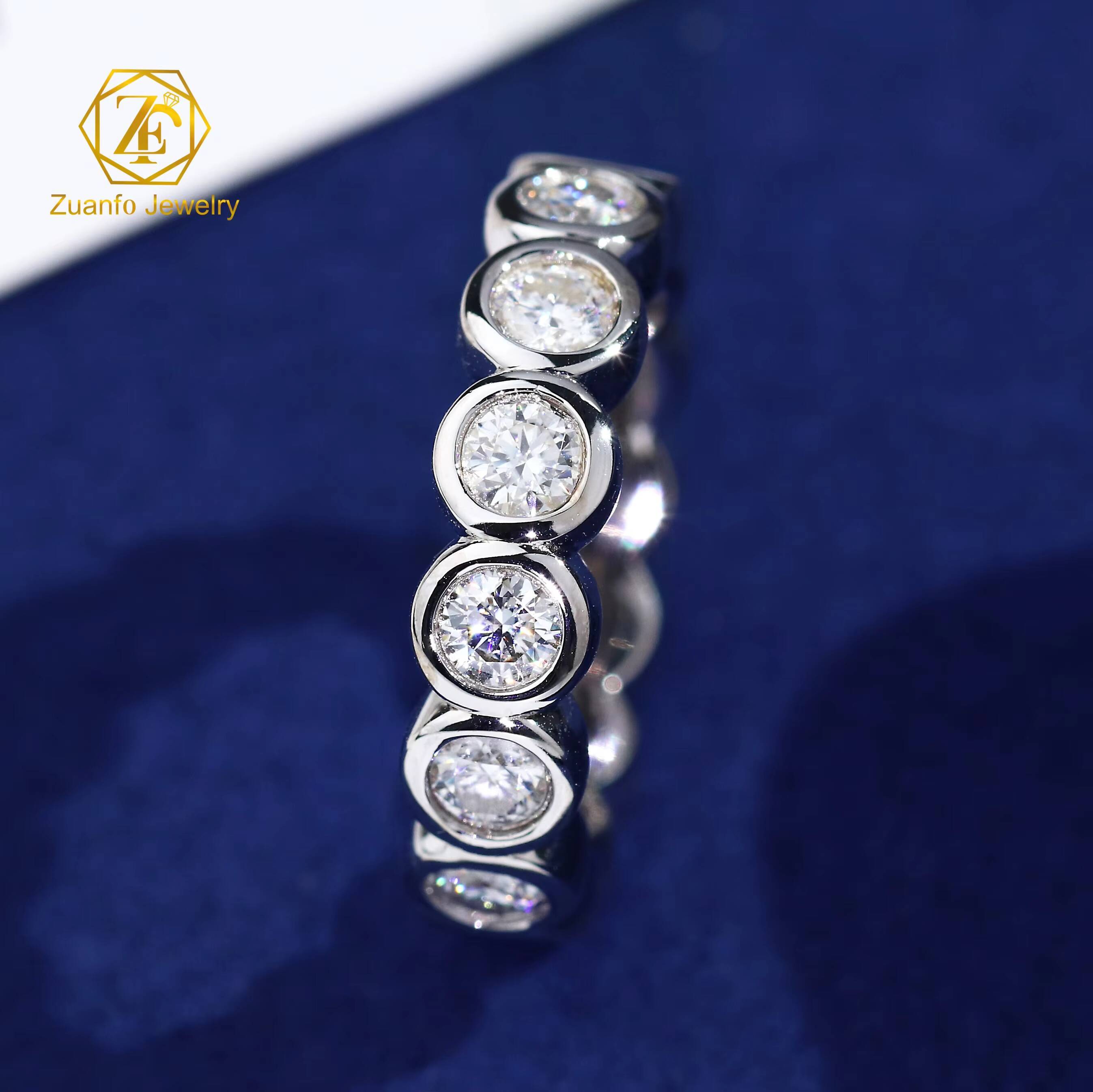 New Design Luxury Jewelry 925 Silver Gold Plated D VVS1 Pear Round Oval Cut Moissanite Diamond Eternity Band Ring for Gift
