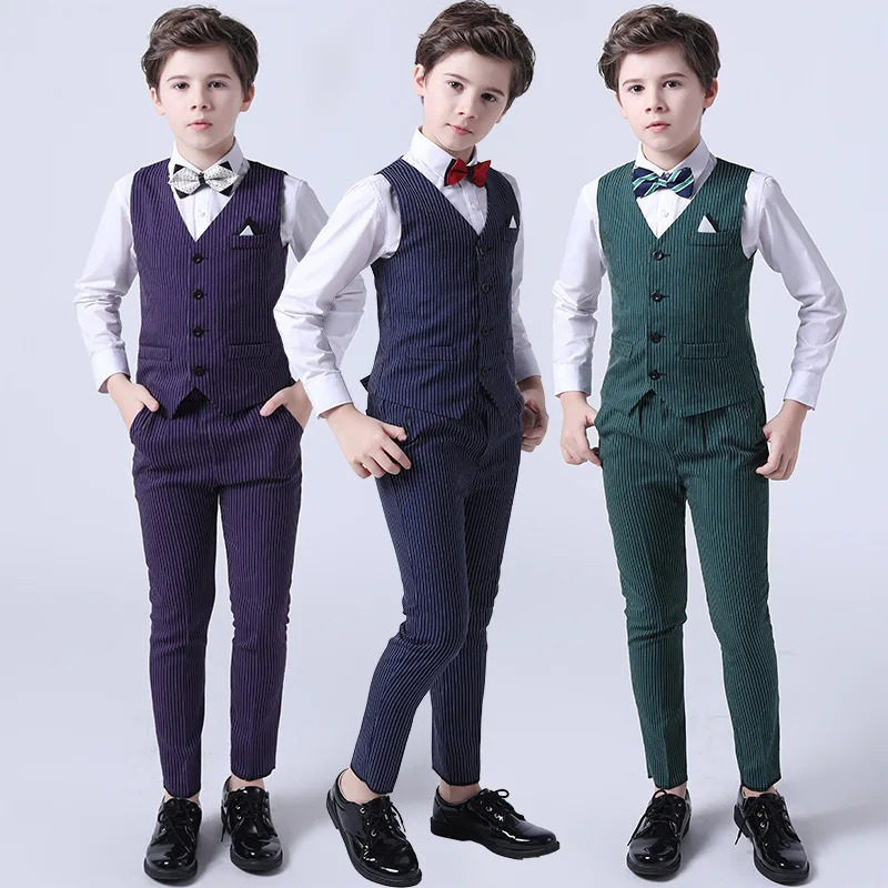 Boys Summer Wedding Suit Kids 1Year Birthday Vest Pants 2PCS Formal Suit Child Party Ceremony Costume Teenager Pography Suit 251017