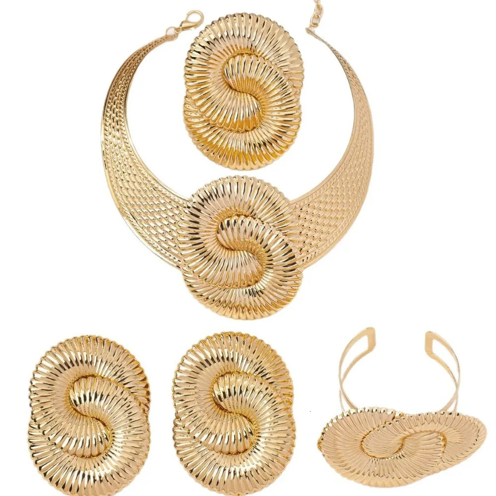 Trendy Exaggeration Bohemian Ocean Wind Party Geometric Sea Snail Symbol Necklace Earrings Bracelet Ring Set Jewelry Accessories 251016