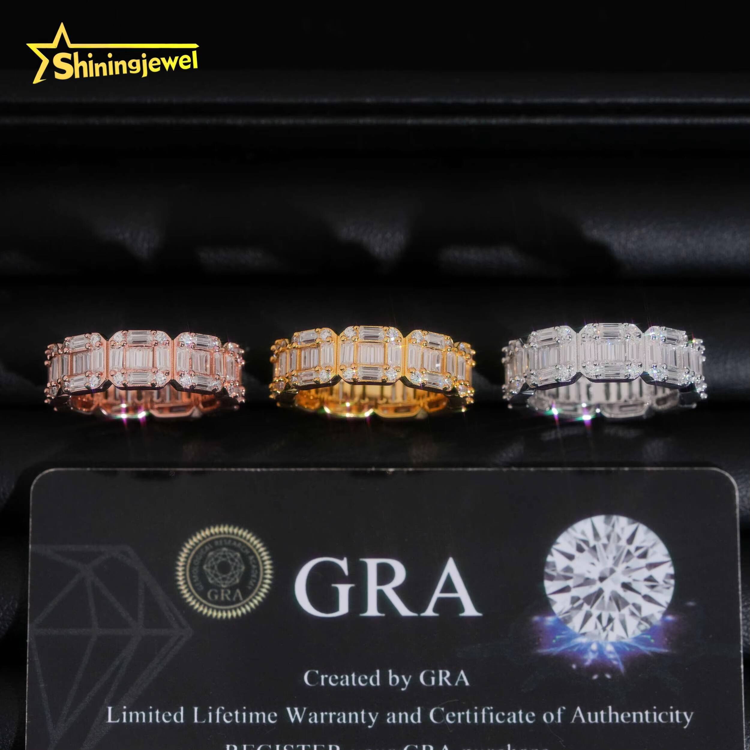 925 Silver Fashion Men Hip Hop Ring Pass Diamond Tester Iced Out baguette Moissanite Diamond Rings
