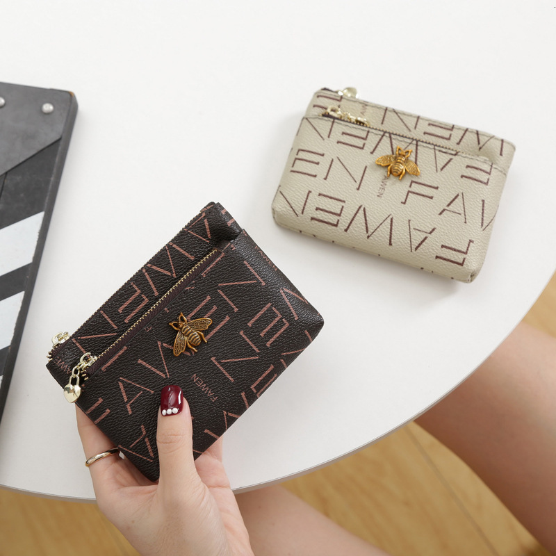 Luxury Brand Designer Bag Fashion Little Bee Double Zipper Coin Purse, Storable Printed Zipper Small Card Holder, Multifunctional Large Capacity
