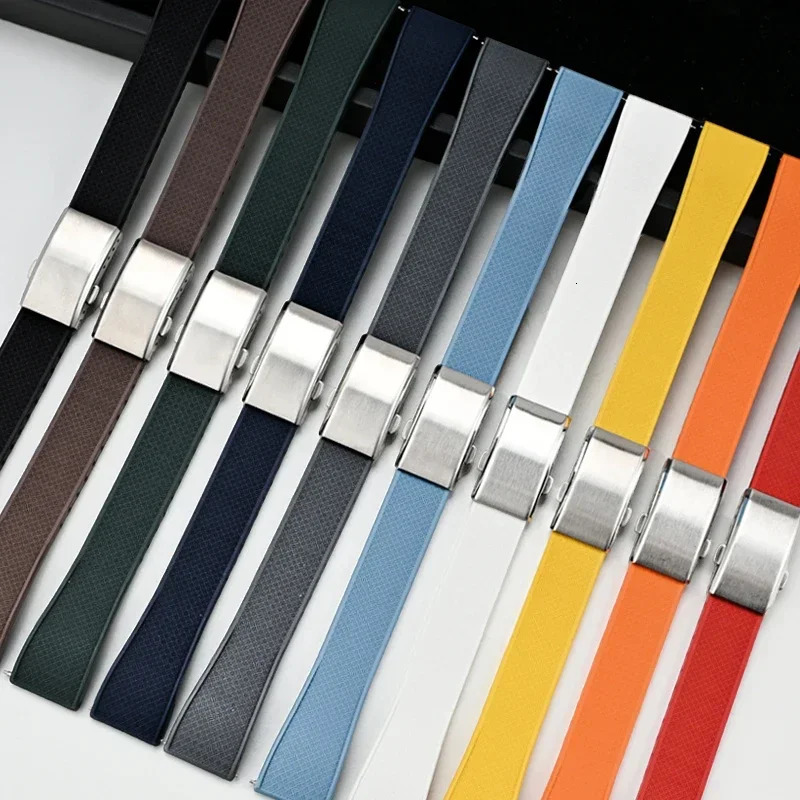 20mm 22mm FKM Strap Quick Release Fluoro Rubber Universal Watch Band Stainless Steel Folding Buckle Bracelet Accessories 251016