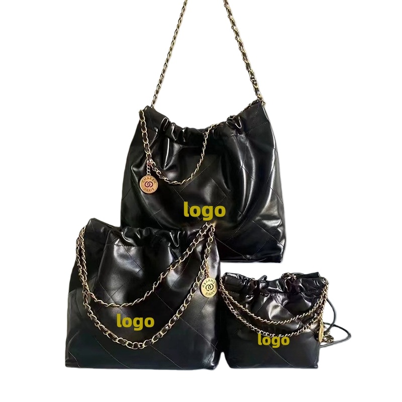 Designer bag Women's Quilted Bucket Bag with Gold Chain Strap Luxury Bag Drawstring Luxury Shoulder Handbag in Black/White, Multiple Sizes