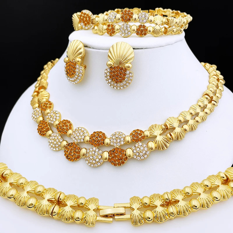 latest Italian Ladies Fine Jewelry Sets Gold Color Women Necklace Earrings African Big Jewelry Wedding Party Gift 251016