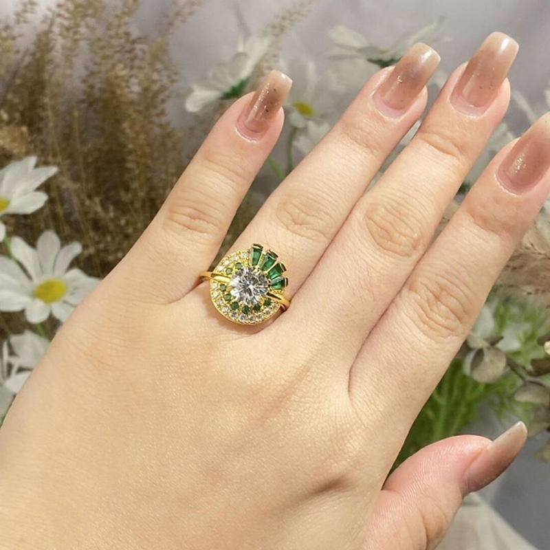 MT GRA 2CT Moissanite Ring Unique Design Floral Cut Emerald Loose Gem Diamond Moissanite Ring 925 Sterling Silver for Women High Quality